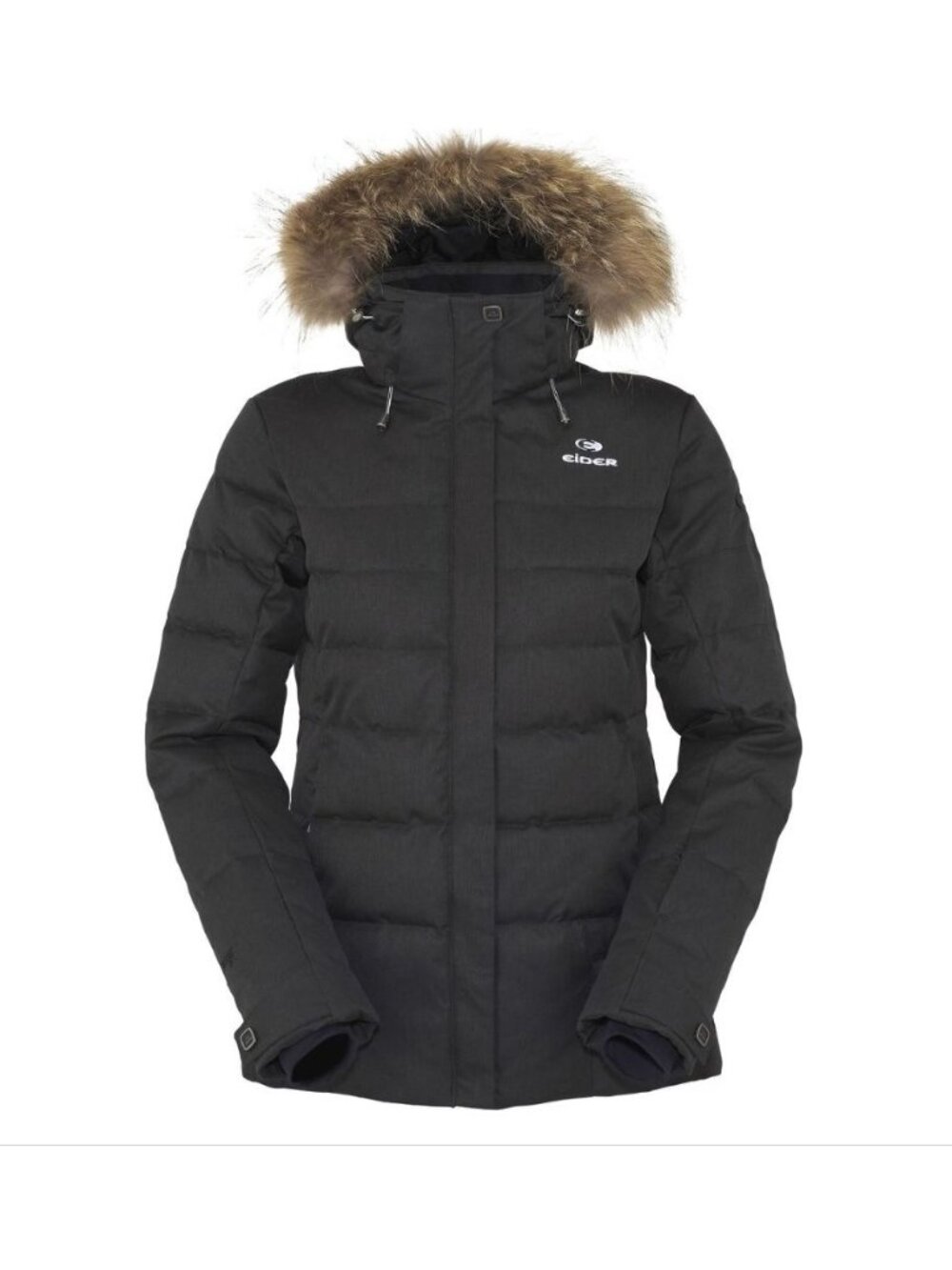 Eider Shibuya 2.0 Insulated Down Jacket Women's 10 Charcoal Gray Black Real Fur - Picture 3 of 17